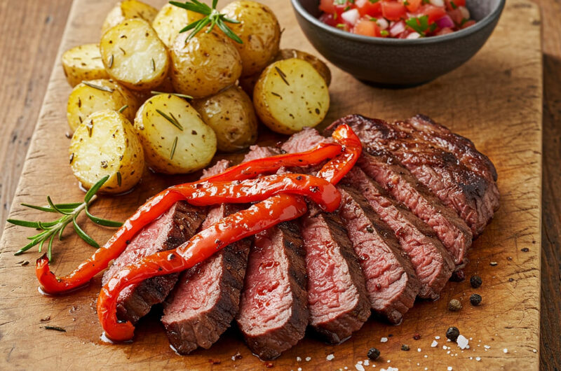 Holzfällersteak mit Ofenpaprika & Rosmarinkartoffeln