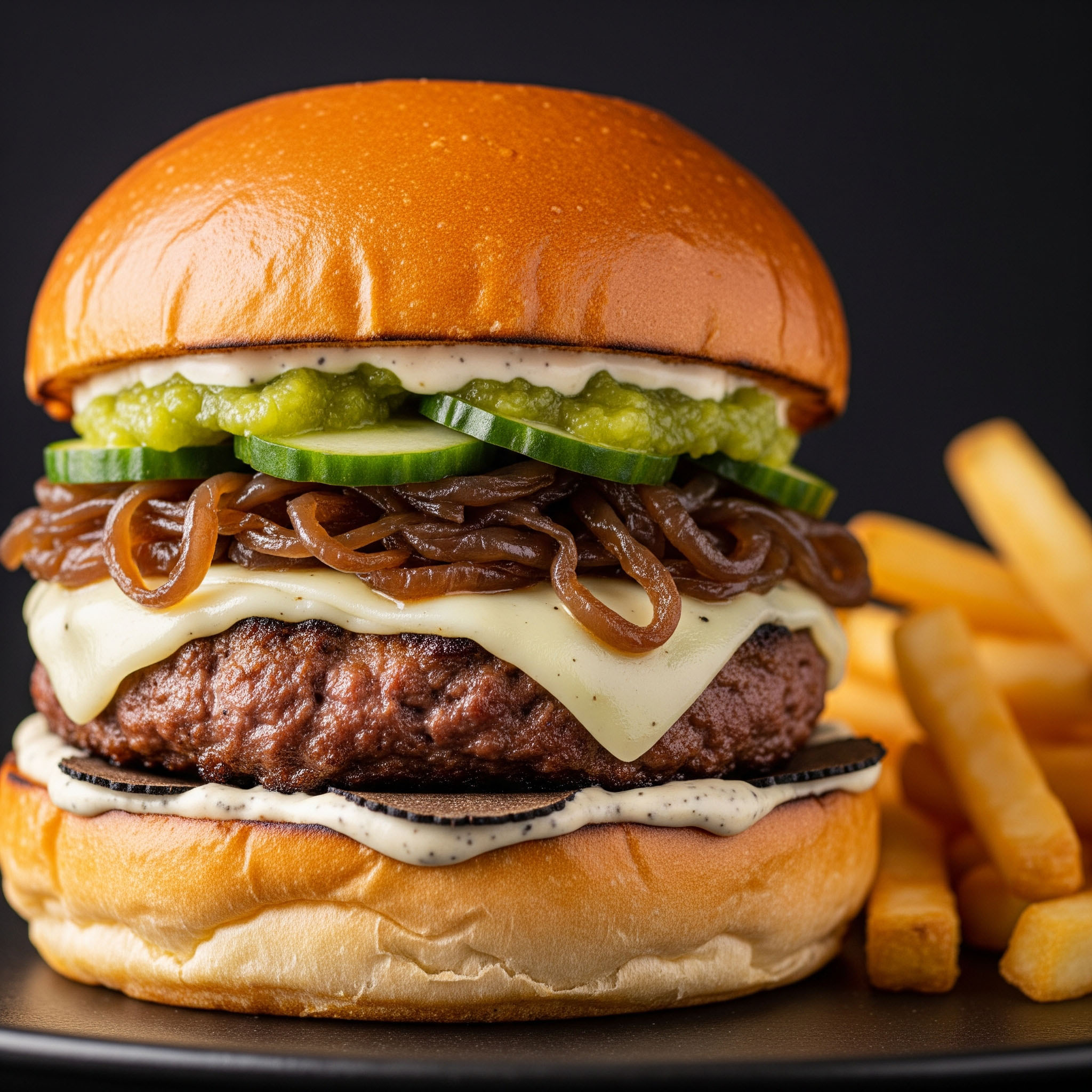 u003cbru003eEdler Kalbs-Burger mit Trüffel-Kick und Schmorzwiebeln