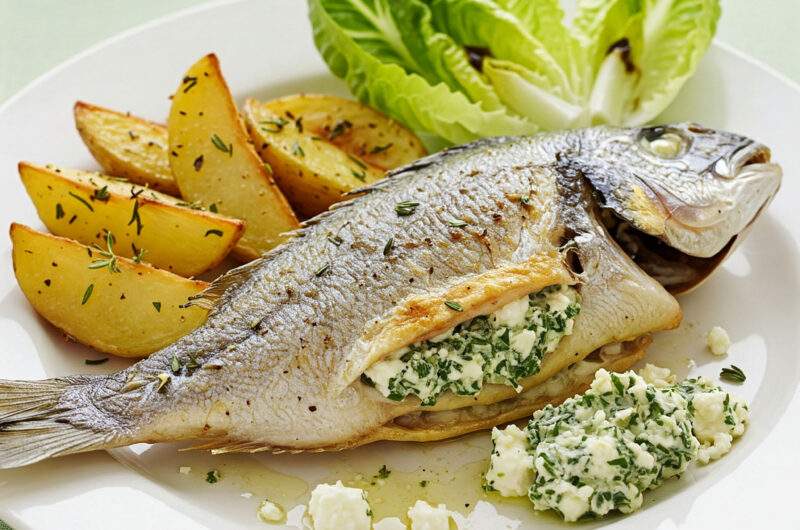 Gefüllte Dorade mit Majoran-Kartoffeln und Balsamico-Salat