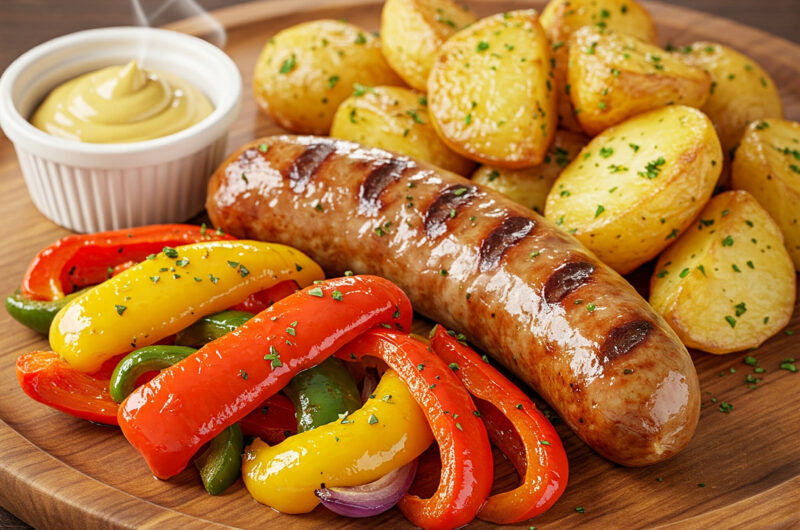 Grillbratwurst mit Paprikagemüse & Bratkartoffeln