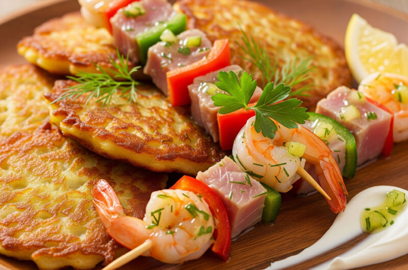 Reibekuchen-Traum mit Thunfisch-Garnelen-Kick