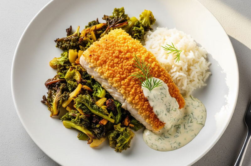 Saiblingsfilet in Panko mit Spitzkohl & Reis