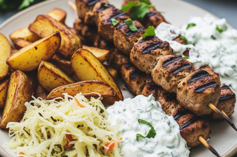 Souvlaki-Teller mit Pommes & Zaziki