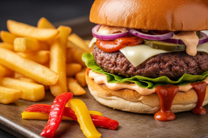 Burger-Genuss mit Ofenpaprika & Pommes