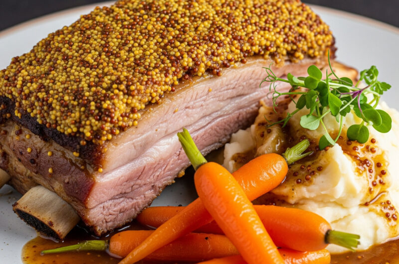 Senfkrusten-Rippe mit Püree & Karotten