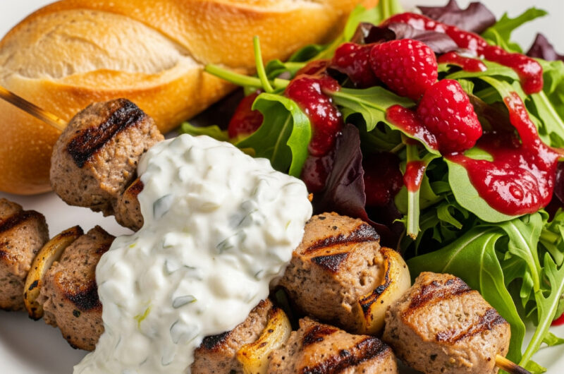 Souvlaki-Genuss mit Zaziki & Himbeer-Salat