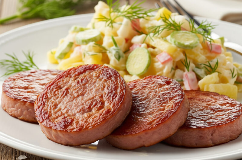 Warme Schinkenwurst mit klassischem Kartoffelsalat