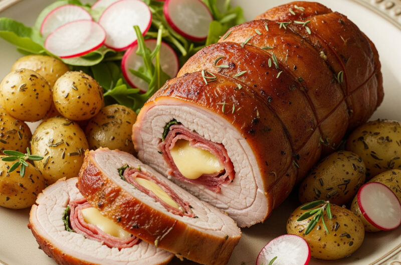 Berner Schweinebraten mit Drillingen und Radieschensalat