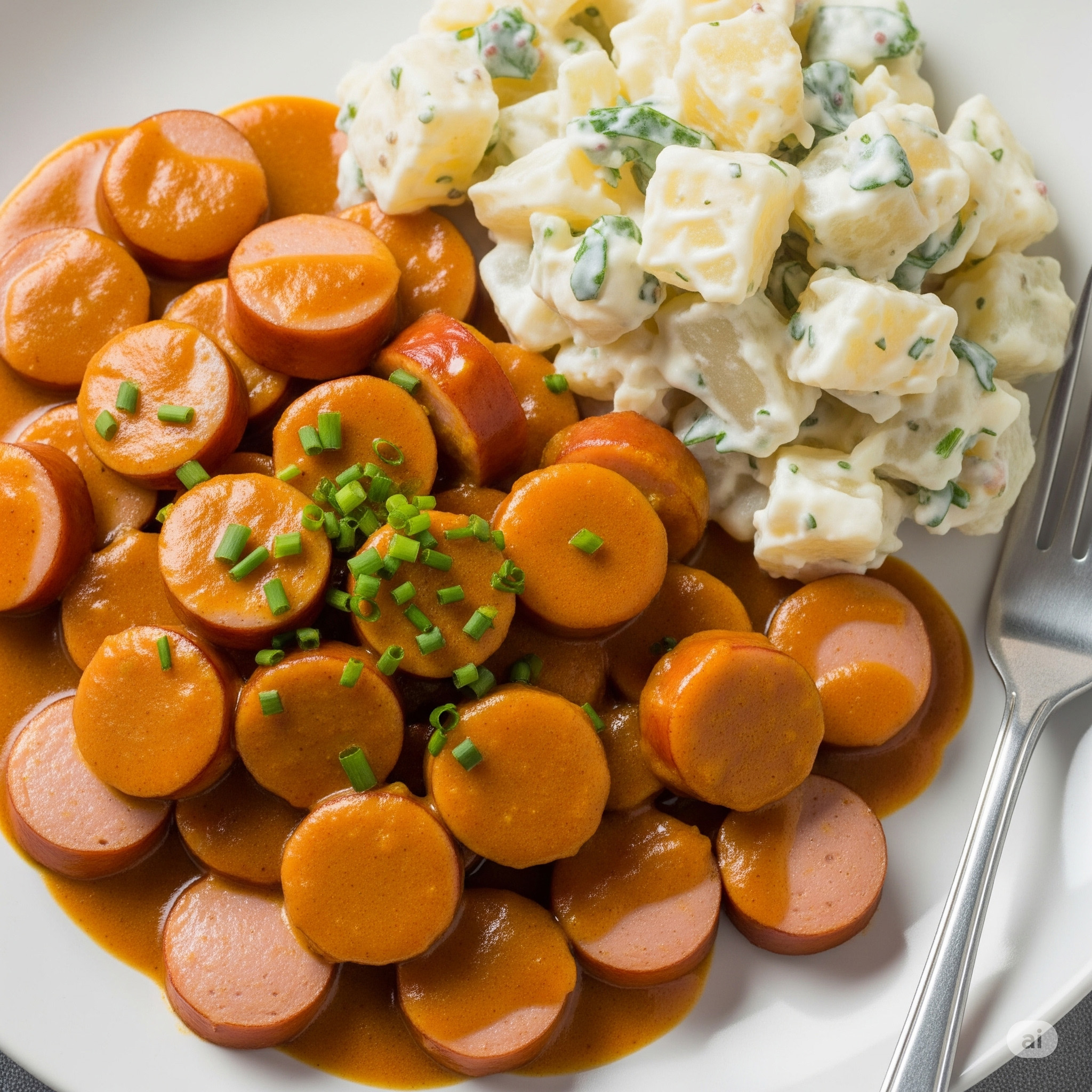 u003cbru003eCurry-Wiener mit Kartoffelsalat