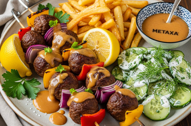 Hackbällchen-Spieße „Metaxa Art“