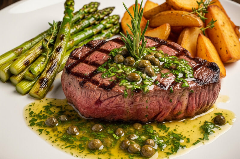 Rinderhüftsteak mit Spargel und Kapernsauce