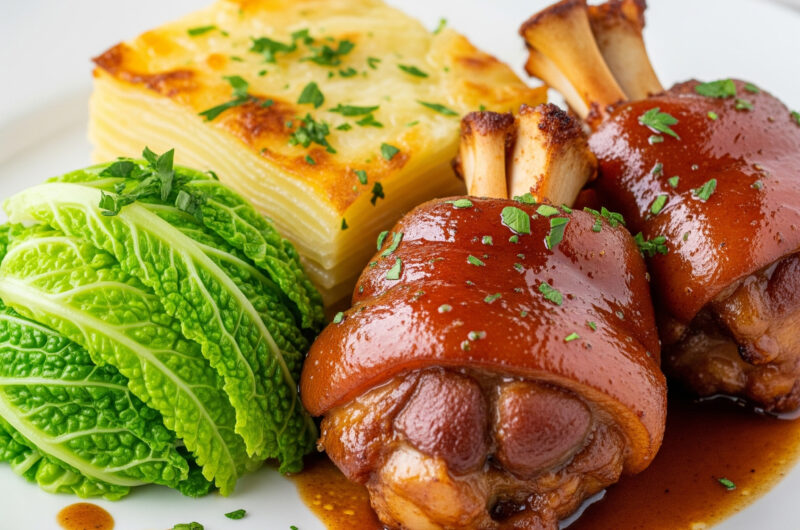 Mini-Haxen mit Biersauce und Gratin