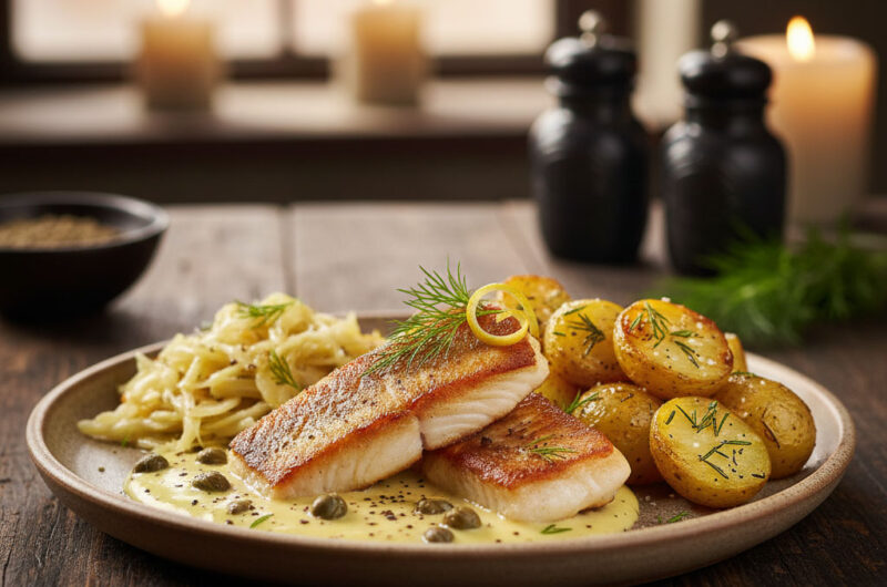 Gebratene Rotbarschloins auf Kapernsauce