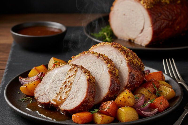 Schweinenackenbraten mit buntem Ofengemüse