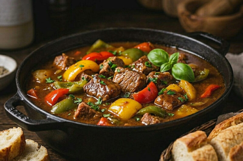 Deftiges Schinkengulasch mit Paprika & frischem Baguette