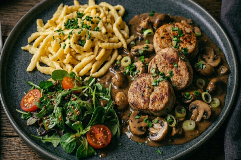 Schweinefilet in Pilzrahm mit Spätzle