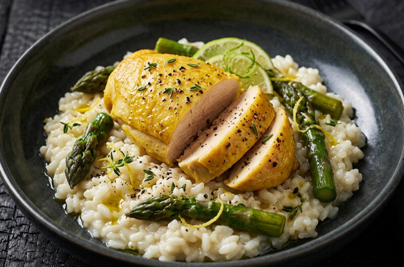 Kikok-Brust auf Zitronen-Spargel-Risotto