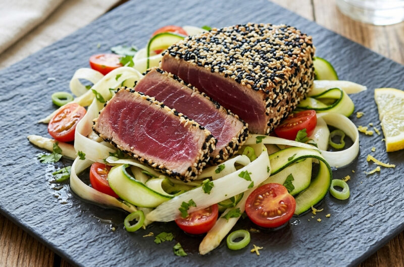 Thunfisch im Sesam-Mantel mit Spargel-Zucchini-Sashimi