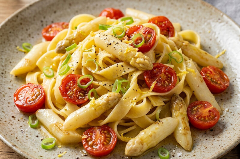 Zitronige Spargel-Pasta mit Kirschtomaten